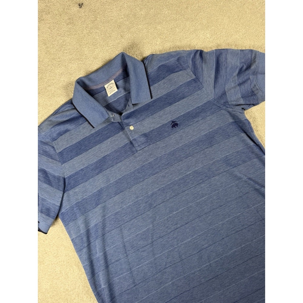 Brooks Brothers 1818 Performance Polo S/S Slim Fit Mens XL Blue Fade Striped
